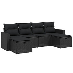 vidaXL Salon de jardin 6 pcs avec coussins noir résine tressée