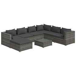 vidaXL Salon de jardin 8 pcs avec coussins Résine tressée Gris