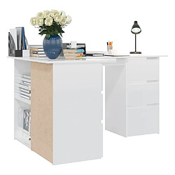 Acheter Maison Chic Bureau solide,Table de travail,Bureau d'ordinateur d'angle Blanc brillant 145x100x76 cm Aggloméré -GKD67193