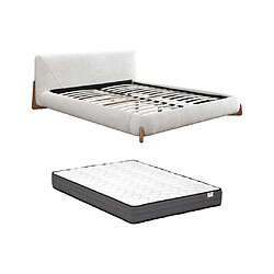 Acheter Vente-Unique Lit 160 x 200 cm - Tissu bouclette - Blanc et naturel + Matelas - GAMURA