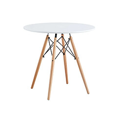 Pegane Table à manger ronde coloris blanc mat, pieds coloris hêtre - diamètre 80 x hauteur 75 cm