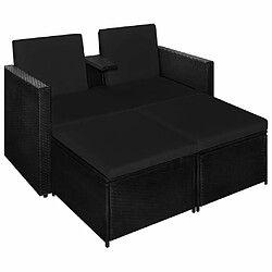 Acheter Maison Chic Salon de jardin 3 pcs + coussins - Mobilier/Meubles de jardin - Table et chaises d'extérieur Résine tressée Noir -MN14936