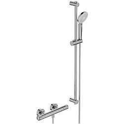 Ideal Ensemble de douche thermostatique - CERATHERM T50 - barre 90 cm et douchette ronde Ø11 cm 3J - Chrome