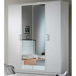 Dansmamaison Armoire 4 portes battantes 2 miroirs Laqué Blanc Brillant - AREZZO