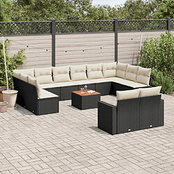 vidaXL Salon de jardin avec coussins 13 pcs noir résine tressée