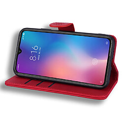 Wewoo Housse Coque Étui en cuir gaufré avec Motif mollet plié design double fentes pour portefeuille et porte-cartes Xiaomi Mi 9 rouge pas cher