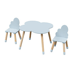 Mobili Rebecca Table et 2 chaises pour enfants Rebecca Mobili Sitka 44x60x60 MDF Bois Bleu ciel Marron Scandinave ENSEMBLE 3 pcs pas cher