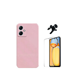 Kit de film en verre trempé de la couverture en 5D + boîtier en silicone liquide + porte-voiture renforcé Phonecare pour Xiaomi Redmi 13C 5G - rose