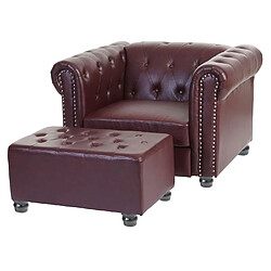 Acheter Mendler Pouf pour fauteuil de luxe relax Chesterfield, ottomane, 41x75x46cm similicuir ~ pieds ronds, brun rouge