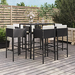 vidaXL Ensemble de bar de jardin 7 pcs avec coussins noir poly rotin