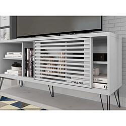 Avis Pegane Meuble TV en bois avec 1 porte coloris blanc - longueur 136 x profondeur 36 x hauteur 46 cm