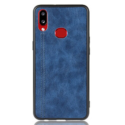 Wewoo Coque Pour Galaxy A10s antichoc couture peau de vache motif PC + PU + TPU bleu