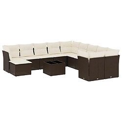 vidaXL Salon de jardin avec coussins 12 pcs marron résine tressée