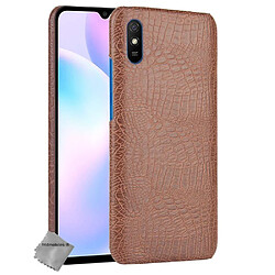 Htdmobiles Coque rigide simili cuir crocodile pour Xiaomi Redmi 9A + film ecran - MARRON