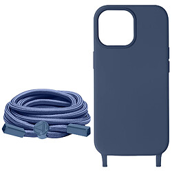 Avizar Coque Cordon pour iPhone 15 Pro Lanière Tour du Cou 80cm série Corda Bleu Nuit