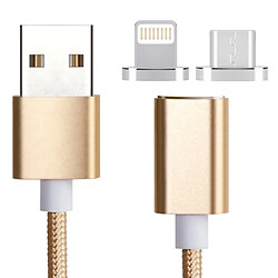 Wewoo Câble or pour iPhone, iPad, Samsung, HTC, LG, Sony, Huawei, Lenovo et autres Smartphones 2 en 1 Weave Style 1.2m 5V 2A Micro USB & de données / chargeur magnétique Lightning vers USB 2.0,