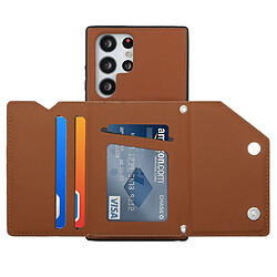 Coque en TPU + PU avec béquille et porte-carte marron pour votre Samsung Galaxy S22 Ultra 5G