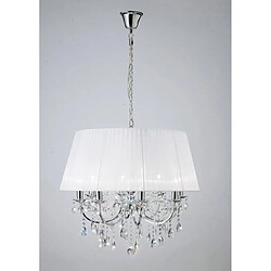 Luminaire Center Suspension Olivia avec Abat jour blanc 8 Ampoules chrome poli/cristal