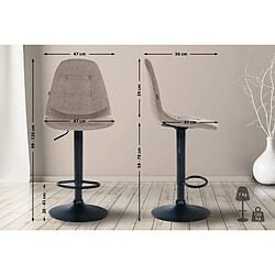 Avis Decoshop26 Tabouret de bar x1 avec repose-pieds hauteur réglable pivotant assise en tissu taupe cadre métallique noir 10_0004842