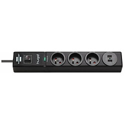 Brennenstuhl Rallonge multiprises avec parasurtenseur Hugo 3 prises + 2 x USB 2 mètres noir