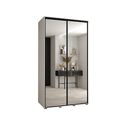 Abiks Meble Armoire à portes coulissantes Davos 2 H235.2 x L140 x P60 2 portes coulissante (Blanc/Blanc/Noir)