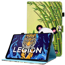 Etui en PU plein motif cousu, anti-chute avec support et porte-cartes pour votre Lenovo Legion Y700 TB-9707F - panda et bambou