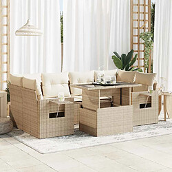 vidaXL Salon de jardin avec coussins 7 pcs beige résine tressée