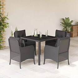 Maison Chic Ensemble à manger d'extérieur 5 pcs avec coussins,Salon de jardin,Mobilier de jardin Noir Résine tressée -GKD197964