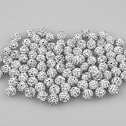 Acheter 100 pièces argile ronde cristal de strass pavé perles de balle disco argent 8mm