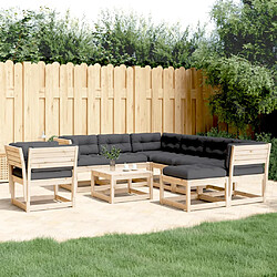 vidaXL Salon de jardin 8 pcs avec coussins Bois de pin massif