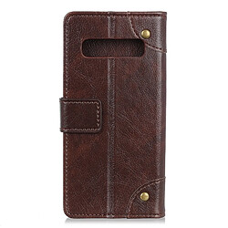 Wewoo étuis en cuir Coque Housse Étui à rabat horizontal avec boucle de cuivre pour Galaxy S10 5G, support et emplacements pour cartes porte-monnaie (café)