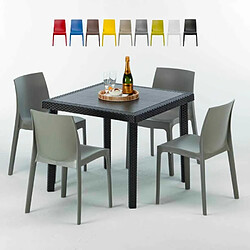 Table Carrée Noire 90x90cm Avec 4 Chaises Colorées Grand Soleil Set Extérieur Bar Café Rome Passion, Couleur: Gris