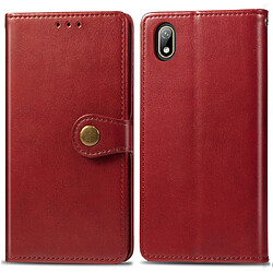 Wewoo Housse Coque Étui en cuir de protection pour téléphone portable avec boucle de couleur unie rétro lanière et cadre photo et fente carte et portefeuille et fonction de support Huawei Y5 2019 rouge