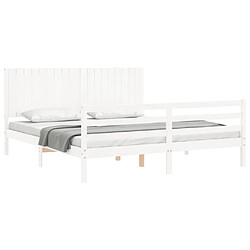 Acheter Maison Chic Cadre/structure de lit avec tête de lit pour adulte - Lit Moderne Chambre blanc Super King bois massif -MN84127