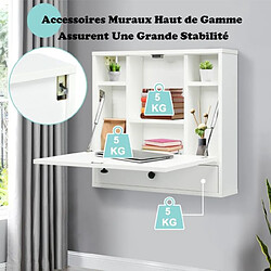 Helloshop26 Bureau mural pour ordinateur portable bureau flottant avec étagères de rangement tiroir table multifonctionnelle avec plateau pliable blanc 20_0004851 pas cher