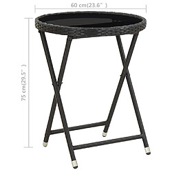 vidaXL Table à thé Noir 60 cm Résine tressée et verre trempé pas cher