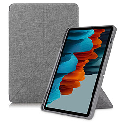 Etui en PU Aimant fort avec support origami et porte-stylo gris pour votre Samsung Galaxy Tab S7 T870 T875