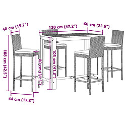 vidaXL Ensemble de bar de jardin 5 pcs gris bois massif acacia rotin pas cher