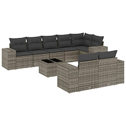 Maison Chic Ensemble Tables et chaises d'extérieur 9 pcs avec coussins,Salon de jardin gris résine tressée -GKD715431