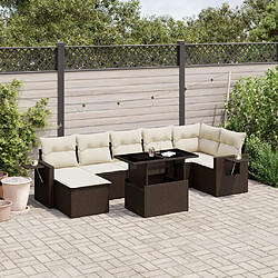 vidaXL Salon de jardin 8 pcs avec coussins marron résine tressée