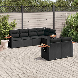 vidaXL Salon de jardin 7 pcs avec coussins noir résine tressée