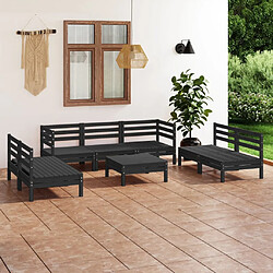 vidaXL Salon de jardin 8 pcs Noir Bois de pin massif