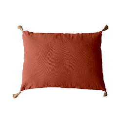 Toilinux Coussin rectangulaire Panama avec 4 pompons en jute - 70 cm x 50 cm - Orange terre cuite