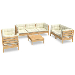 vidaXL Salon de jardin 8 pcs avec coussins crème Bois de pin massif