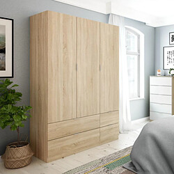 Dansmamaison Armoire 3 portes battantes + 4 tiroirs Chêne - WAO