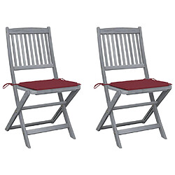 vidaXL Chaises pliables - Ensemble de 2 - Coussins bordeaux inclus