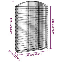 Acheter vidaXL Panier de gabions arqué 150x30x200/220 cm Fer galvanisé