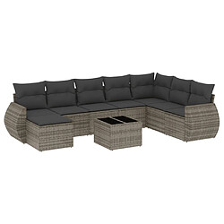 Maison Chic Salon de jardin 9 pcs avec coussins | Ensemble de Table et chaises | Mobilier d'Extérieur gris résine tressée -GKD26629