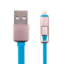 Avis Wewoo Câble bleu pour iPhone, iPad, Samsung, HTC, LG, Sony, Huawei, Lenovo, Xiaomi et autres smartphones 1m 2 dans 1 multi-fonctionnel rétractable Lightning Micro USB vers USB de données / chargeur,