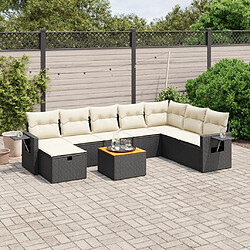 Maison Chic Ensemble Tables et chaises d'extérieur 9 pcs avec coussins,Salon de jardin noir résine tressée -GKD883766